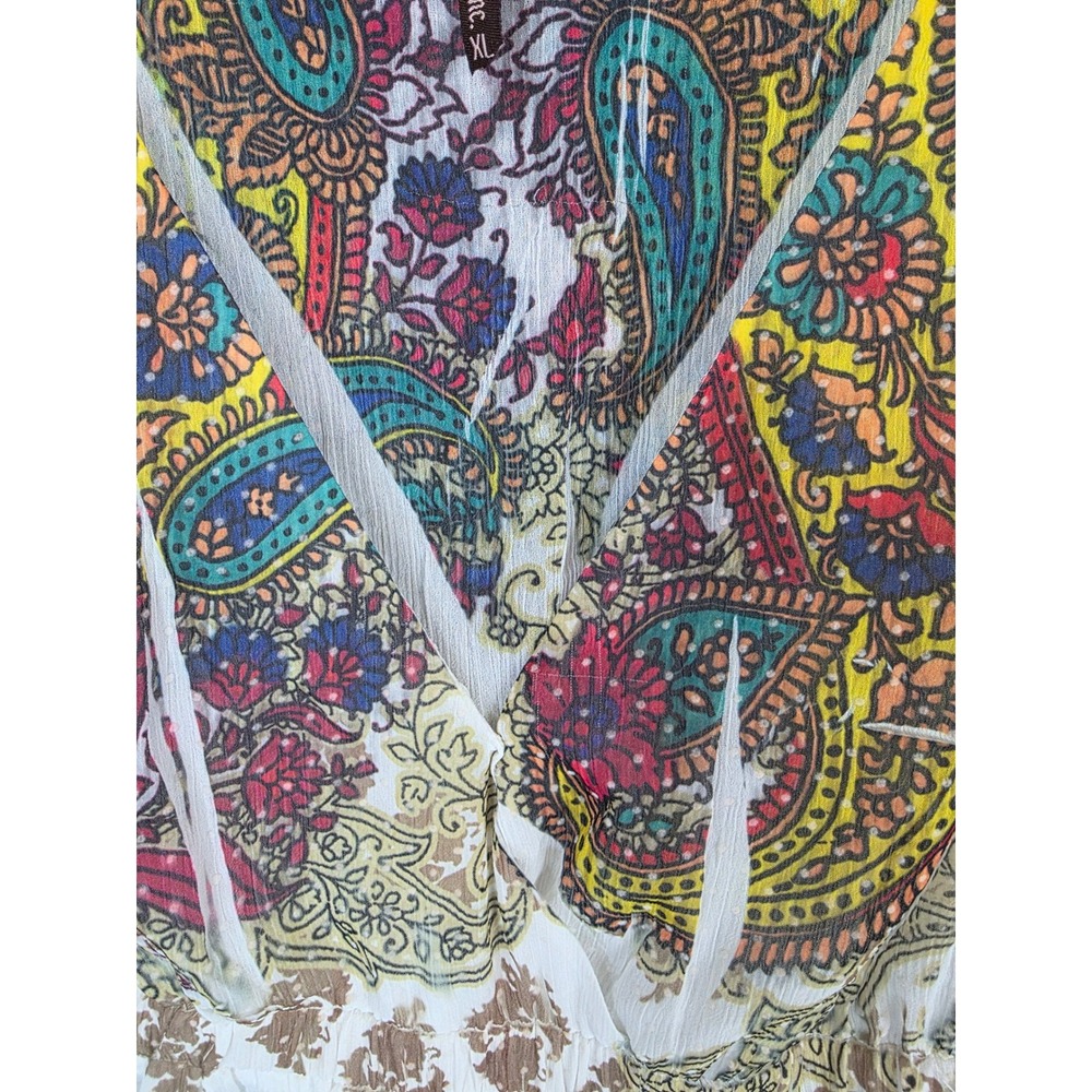 Y2K Sienna Rose Inc Paisley Swiss Dot Sleeveless Empire Waist Multicolor - Picture 3 of 6